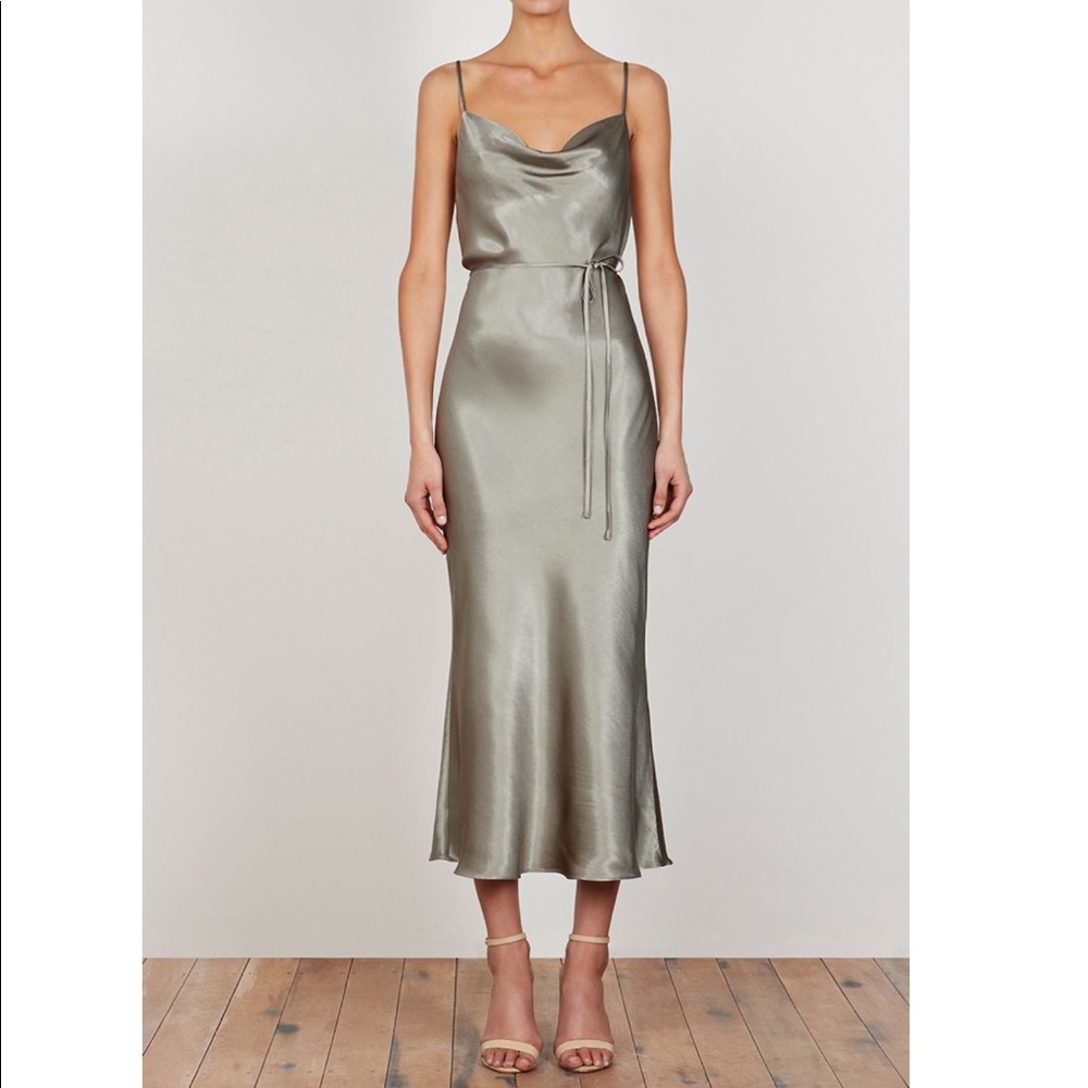 Shona Joy La Lune Bias Cowl Midi Dress - Sage - Size 2